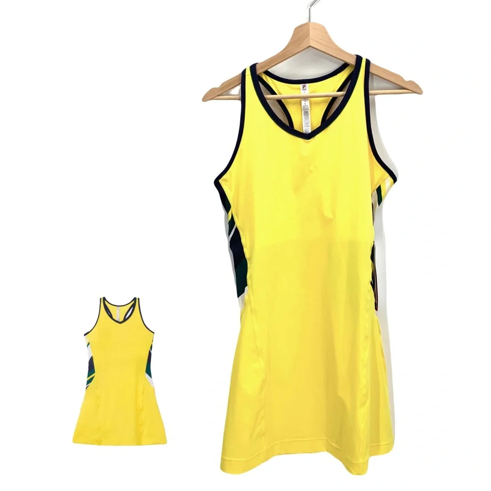 Fila UPF 50+ Yellow Racerback Tennis Dress w/ Matching Undershorts Size Medium - Picture 1 of 13